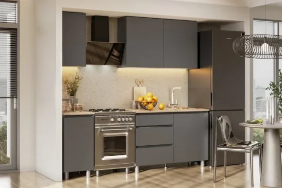 Кухонный гарнитур Hoff Денвер, 1,6 м, 160х216х60, цвет графит серый/дуб сонома